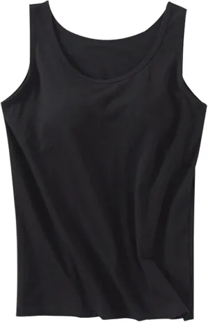 Tank Top for Women with Built in Bra Adjustable Strap Camisole Basic Cotton Cami Shirts