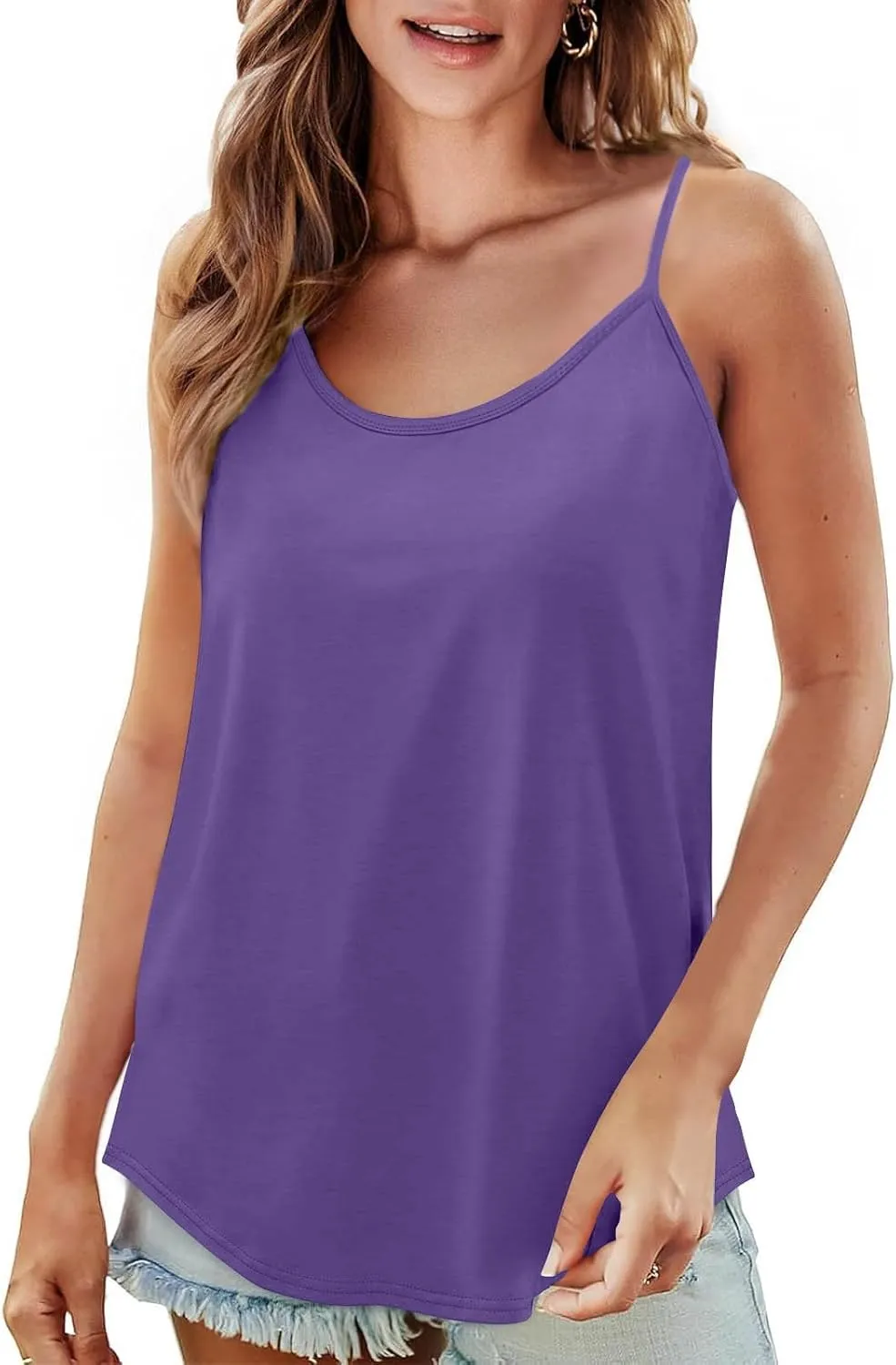 Tank Tops for Women Summer Spaghetti Strap Scoop Neck Sleeveless Camisole Casual Fashion Solid Loose Fit Cami Shirts