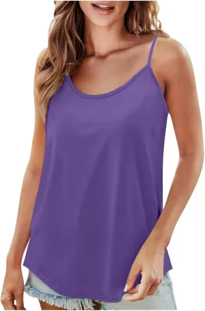 Tank Tops for Women Summer Spaghetti Strap Scoop Neck Sleeveless Camisole Casual Fashion Solid Loose Fit Cami Shirts