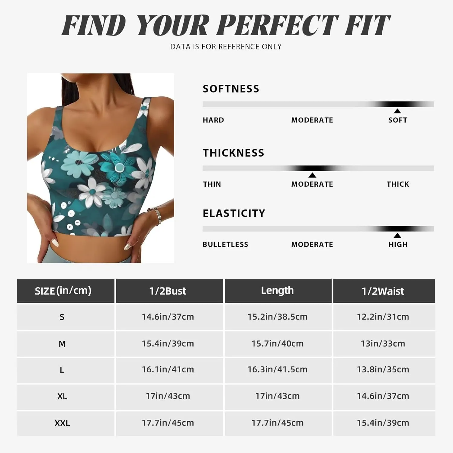 Teal Grey and White Floral Women's Sexy Sports Vest Sleeveless Athletic Gym T-Shirts Vest U-Shaped Back Quick Dry Top