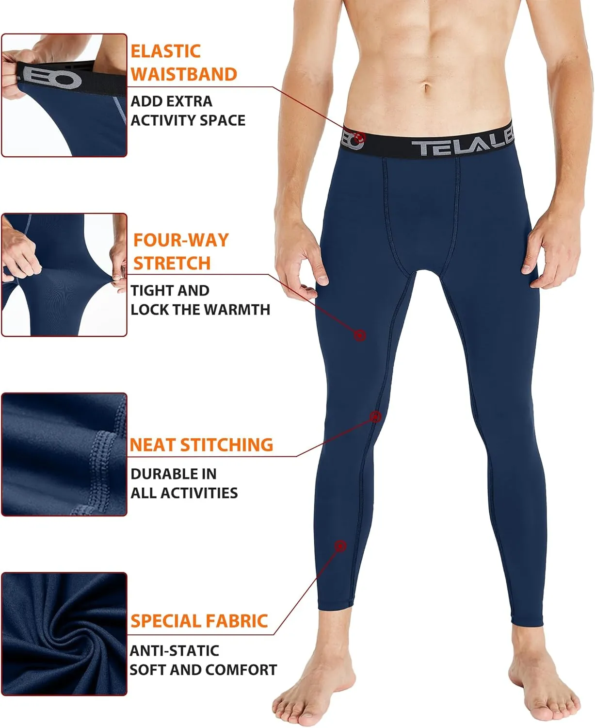 TELALEO 2 Set Mens Thermal Underwear Fleece Lined Long Johns 4 Pcs Base Layer Shirts Pant for Cold Winter Weather