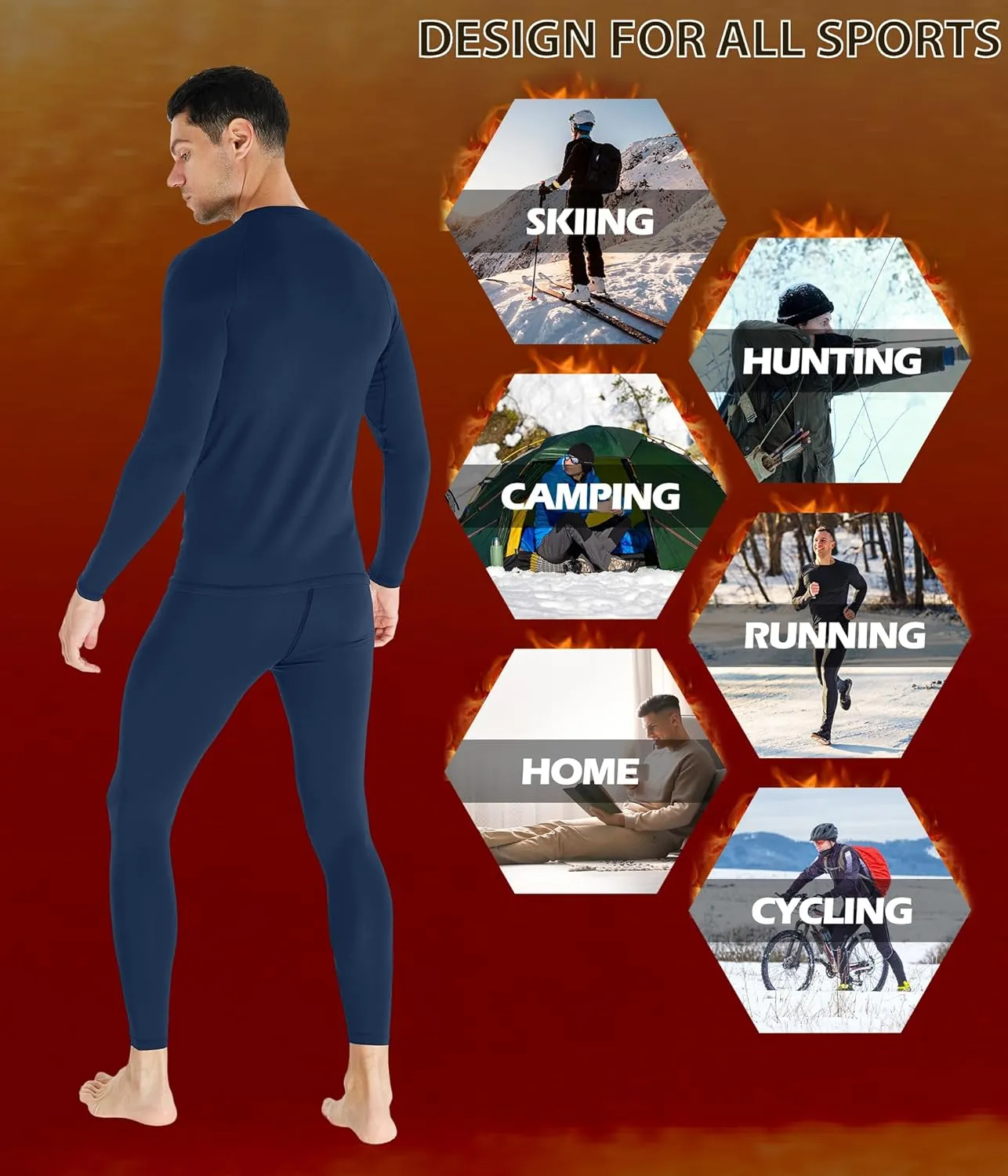 TELALEO 2 Set Mens Thermal Underwear Fleece Lined Long Johns 4 Pcs Base Layer Shirts Pant for Cold Winter Weather