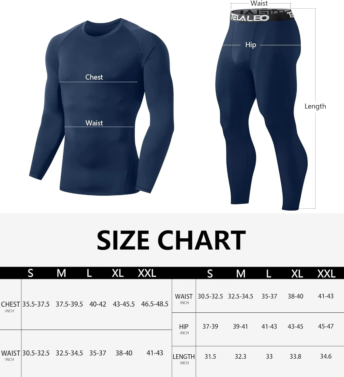 TELALEO 2 Set Mens Thermal Underwear Fleece Lined Long Johns 4 Pcs Base Layer Shirts Pant for Cold Winter Weather