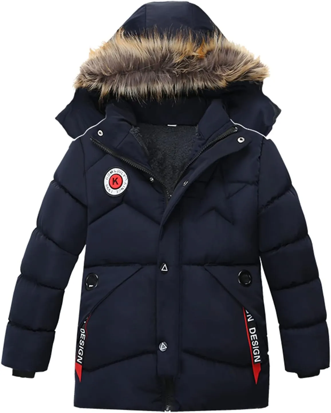Toddler Boys Winter Coat with Faux Fur Hooded Puffer Parka Ski Jacket Down-Alternative Warm Outerwear for Kids 2-4T