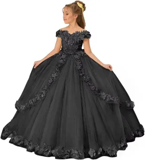 Tulle Pageant Dress for Girls Off The Shoulder Flower Girl Dresses 3D Floral Princess Ball Gown First Communion Dress