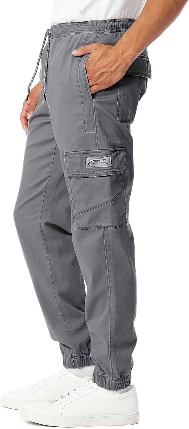 UNIONBAY Men's Davis Elastic Waist Stretch Twill Relaxed Fit Cargo Jogger Pants