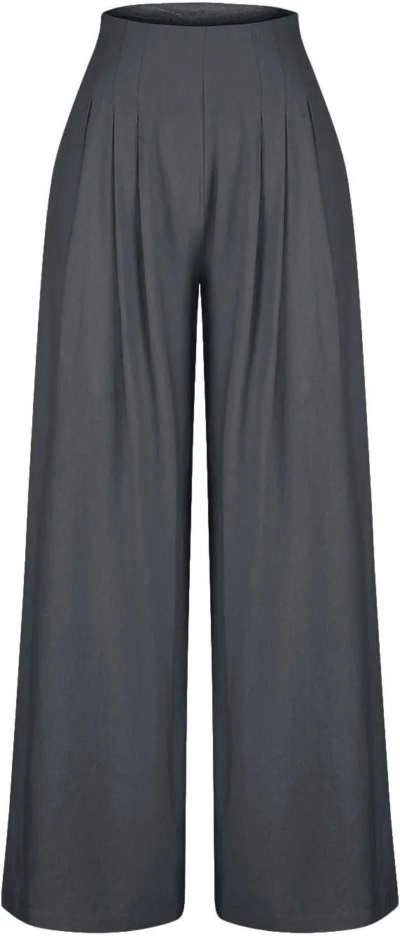 Wide Leg Pants for Women Summer Casual Palazzo Pant Trendy Elastic High Waisted Pants Flowy Loose Boho Pant, Small