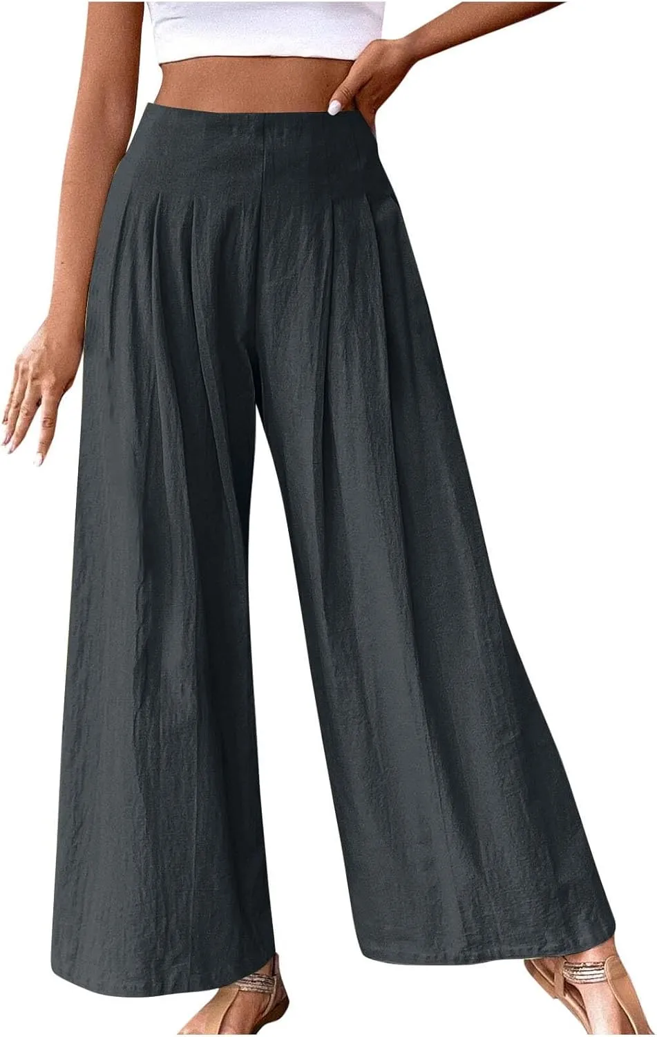Wide Leg Pants for Women Summer Casual Palazzo Pant Trendy Elastic High Waisted Pants Flowy Loose Boho Pant, Small