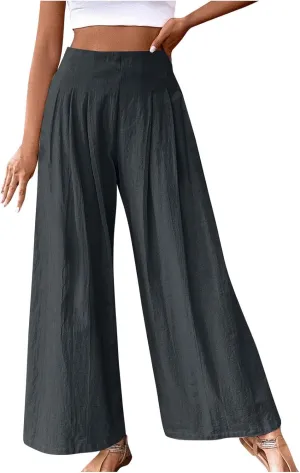 Wide Leg Pants for Women Summer Casual Palazzo Pant Trendy Elastic High Waisted Pants Flowy Loose Boho Pant, Small