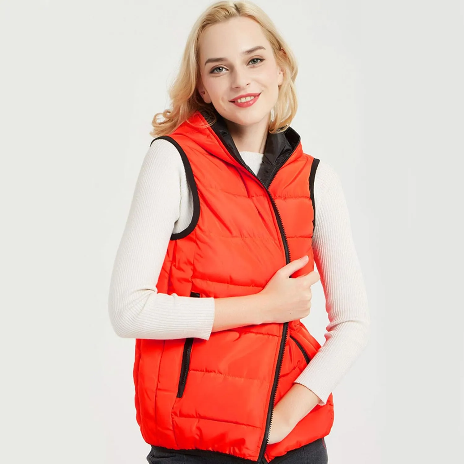 Winter Men Puffer Vest Hooded Sleeveless Padded Down Jacket Casual Outdoor Warm Quilted Vest with Pockets