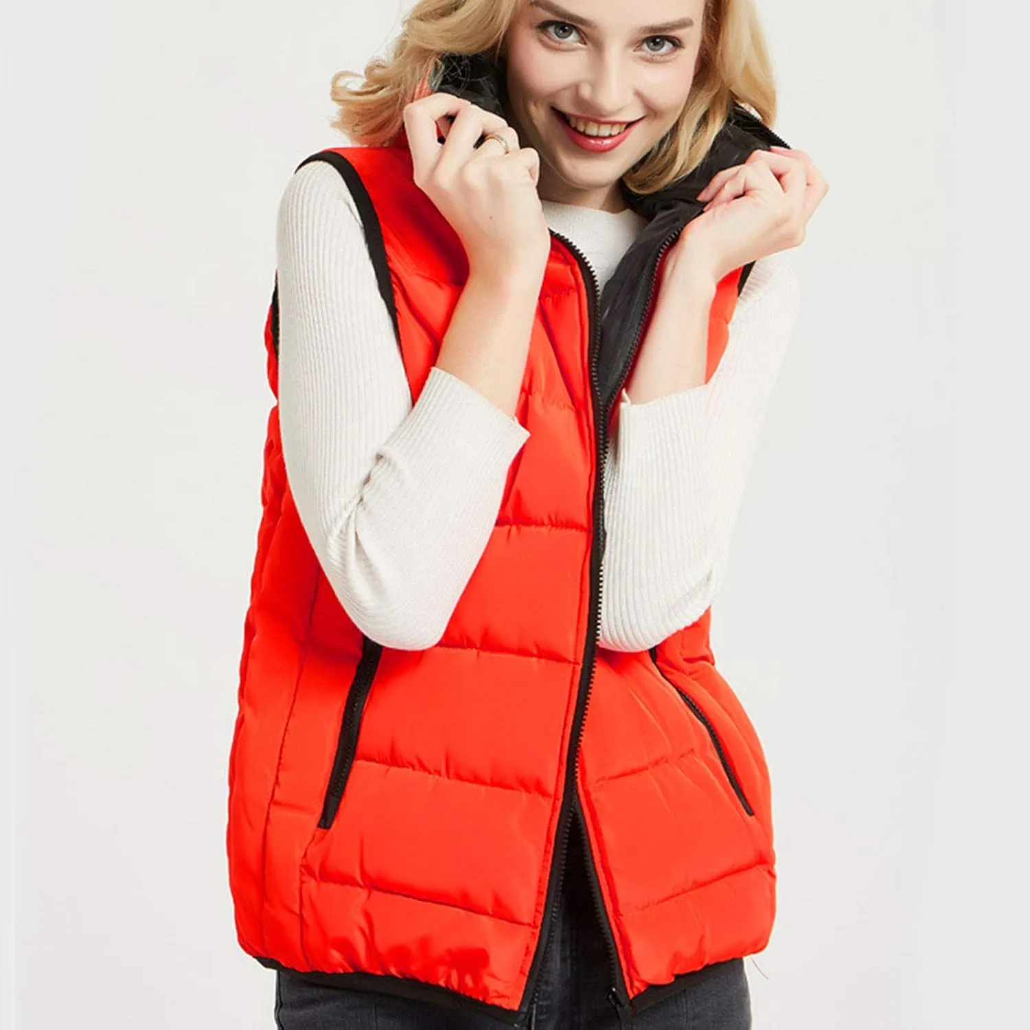 Winter Men Puffer Vest Hooded Sleeveless Padded Down Jacket Casual Outdoor Warm Quilted Vest with Pockets