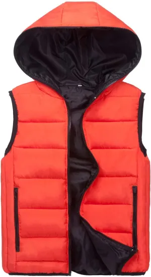 Winter Men Puffer Vest Hooded Sleeveless Padded Down Jacket Casual Outdoor Warm Quilted Vest with Pockets