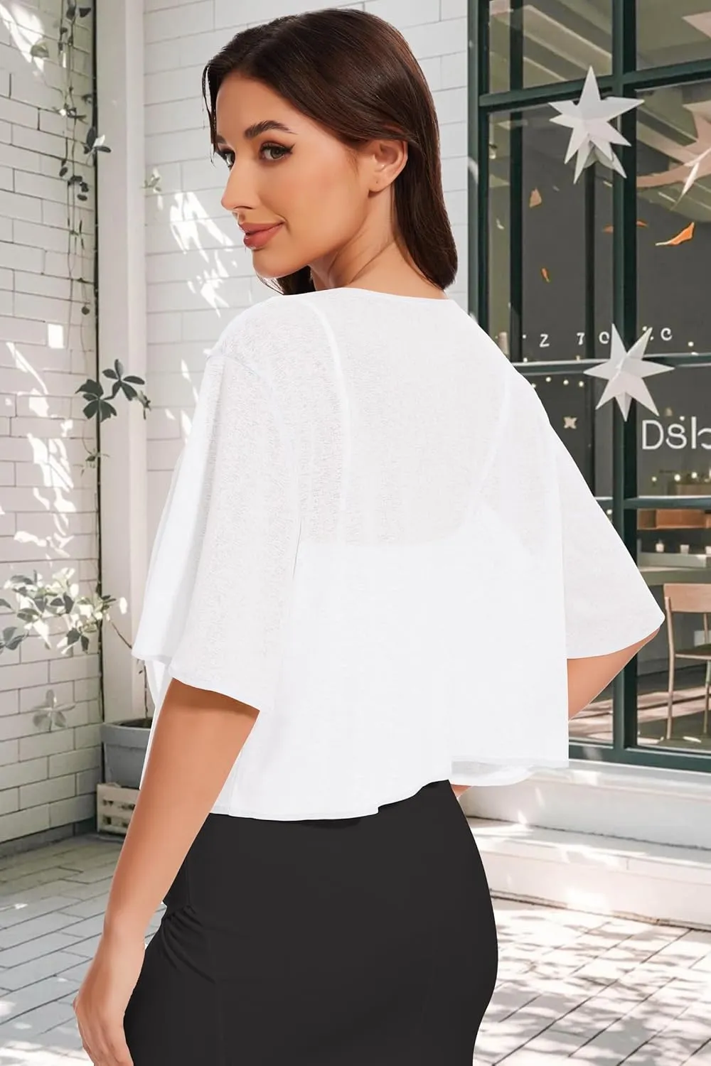Women Bolero Shrug Cardigan Open Front Cover Up Sheer Short Sleeve Kimonos for Evening Dress