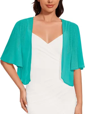 Women Bolero Shrug Cardigan Open Front Cover Up Sheer Short Sleeve Kimonos for Evening Dress