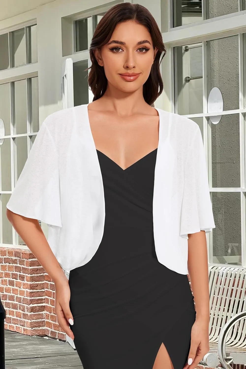 Women Bolero Shrug Cardigan Open Front Cover Up Sheer Short Sleeve Kimonos for Evening Dress
