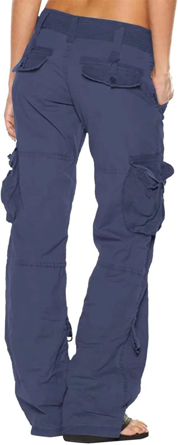 Women Cargo Pants Low Rise Tactical Pants Comfy Hiking Pants with Pockets Straight Leg Parachute Pants Long Trousers