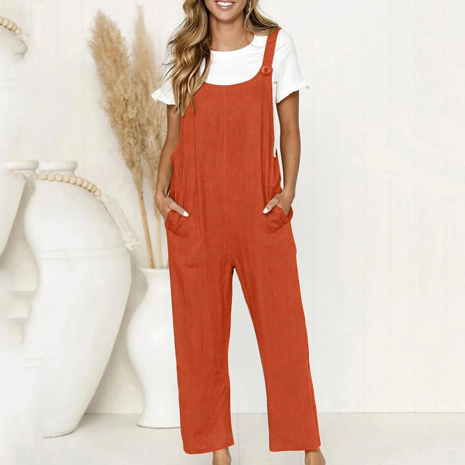 Women Coveralls Pants Catsuit for Women Linen Loose Fit Thin Overall Summer Fall Coveralls 2025 Trendy
