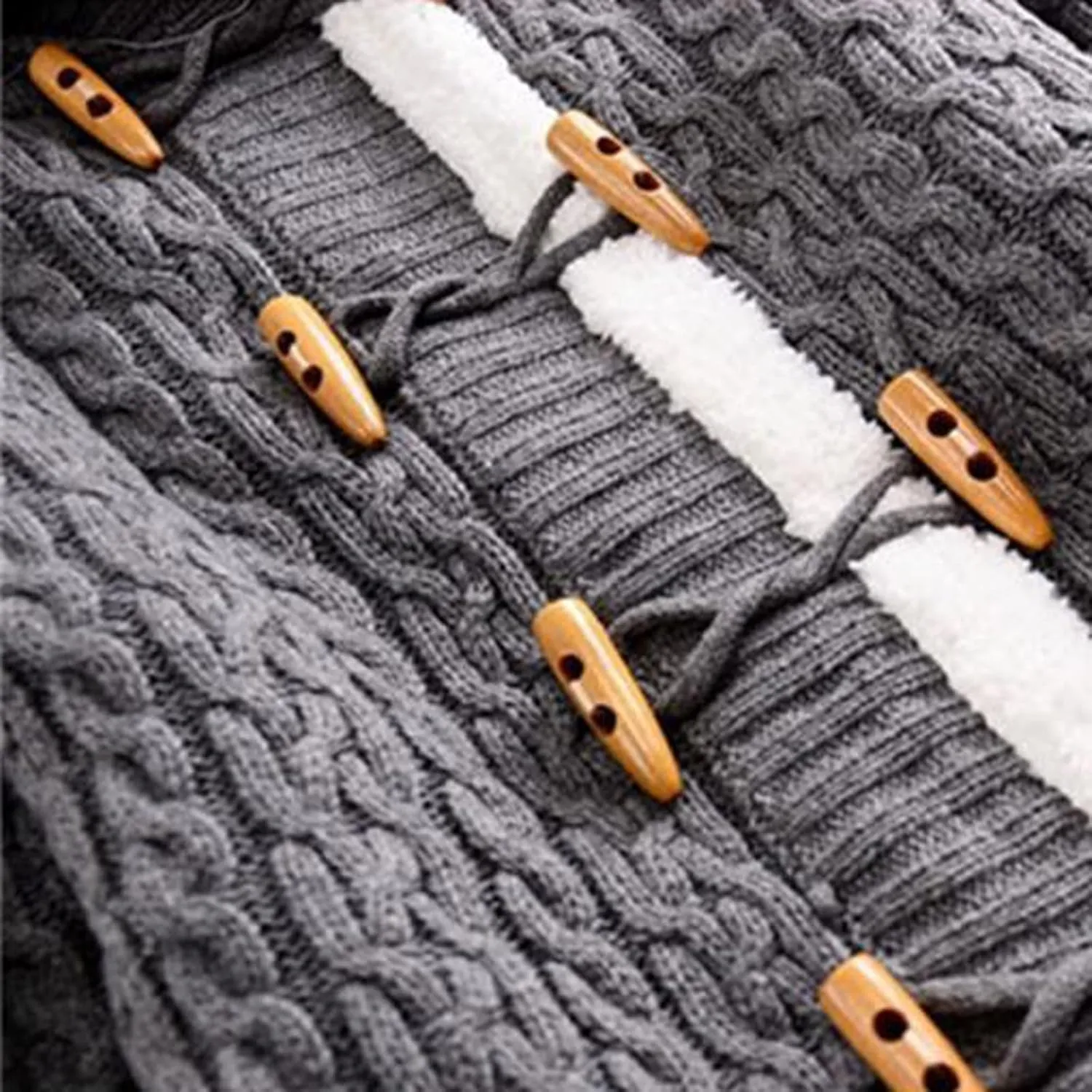 Women Elegant Knit Coats Horn Buttons Plus Size Thick Warm Sweater Jackets Winter Hooded Fleece Lined Coat