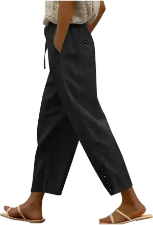 Women High Waisted Pants with Pockets Straight Leg Casual Trousers Pants Beach Summer Pants Loose Vacation Pants