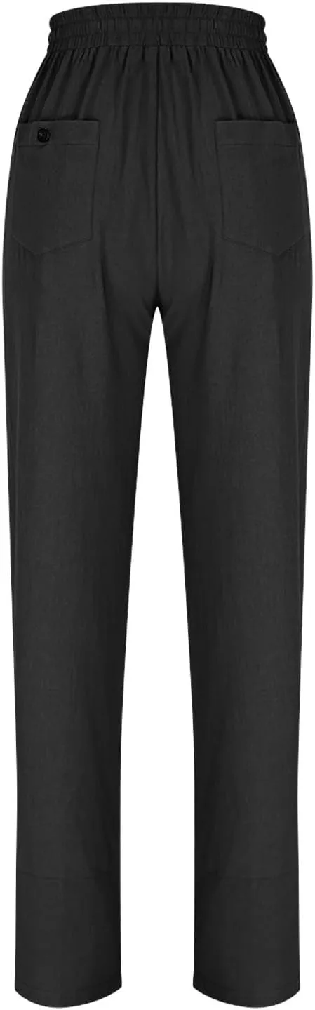 Women High Waisted Pants with Pockets Straight Leg Casual Trousers Pants Beach Summer Pants Loose Vacation Pants