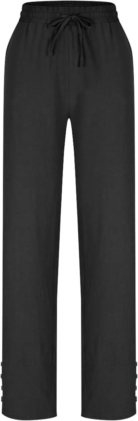 Women High Waisted Pants with Pockets Straight Leg Casual Trousers Pants Beach Summer Pants Loose Vacation Pants