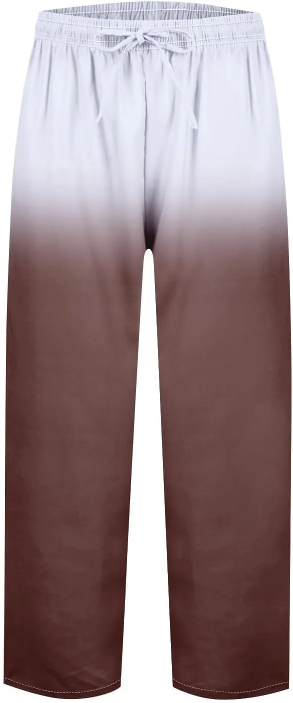 Women Linen Palazzo Pants Cotton Linen Elastic Seven Pants Beach Casual Pants Linen High Waisted Drawstring Lounge Pants