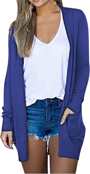 Women Long Sleeve Open Front Cardigan 2024 Fashion Casual Kimono Blouse Tops Lightweight Jacket Outerwear with Pocket