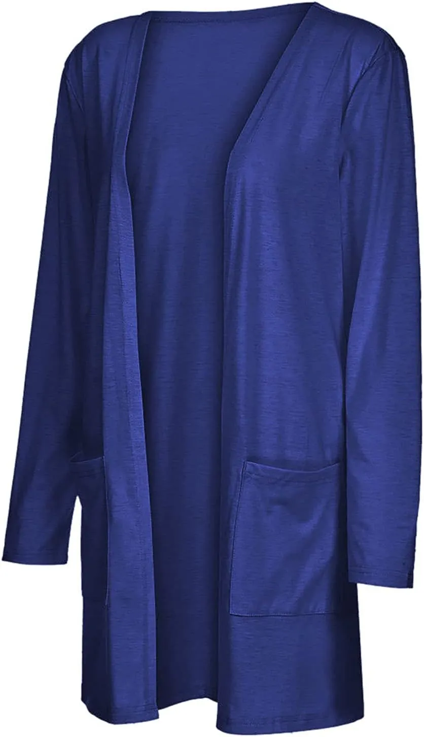 Women Long Sleeve Open Front Cardigan 2024 Fashion Casual Kimono Blouse Tops Lightweight Jacket Outerwear with Pocket
