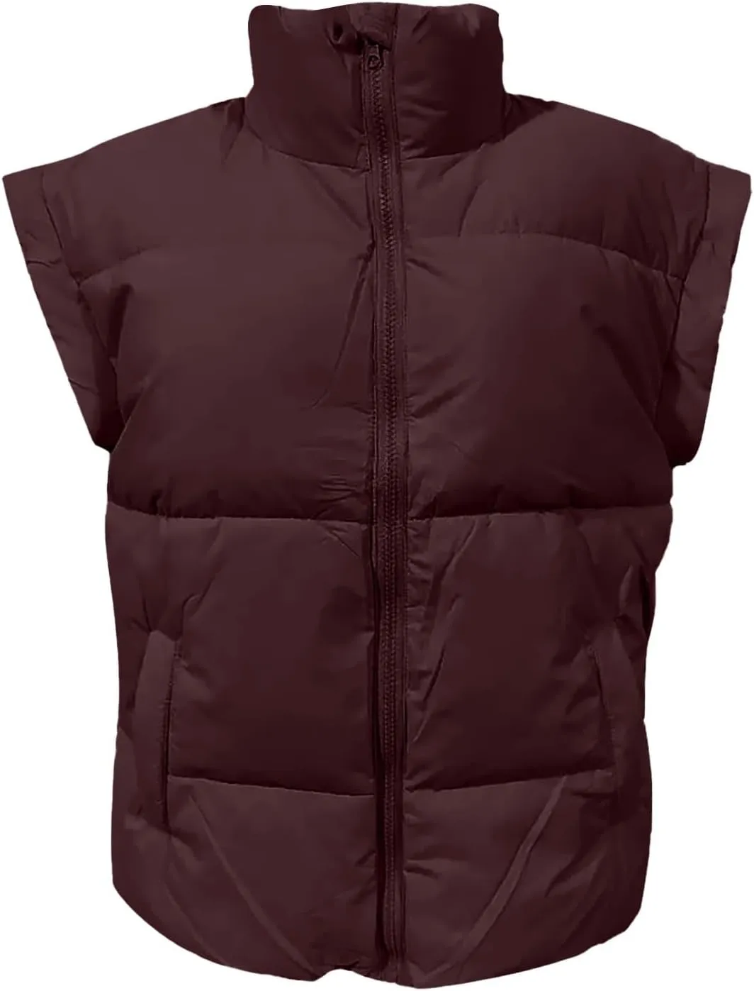 Women Packable Down Puffy Outwear Vest Up Collar Sleeveless Winter Warm Zipper Jacket with Outerwear Padded Jacket