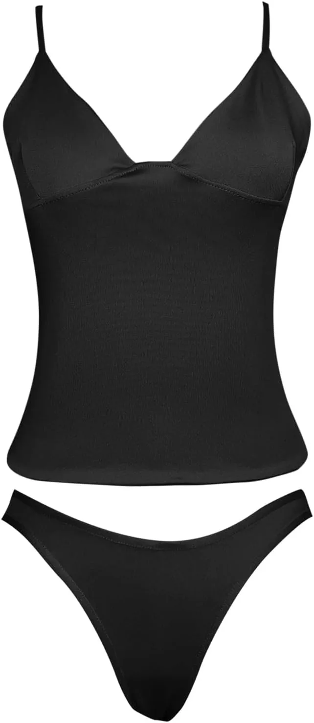 Women Sexy Square Neck Tank Top Summer Y2K Going Out Basic Cami Shirt with Brief Set Double Lined Sleeveless Camisoles