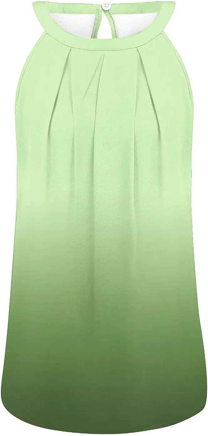 Women Sleeveless Tank Tops Casual Loose Fit Flowy Pleated Halter Cami Shirts Blouse Summer Trendy Gradient Blouse Tops