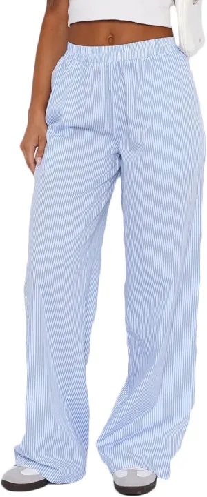 Women Striped Pajamas Pants Y2K Linen Baggy Wide Leg Lounge Pants Comfy Pjs Bottom Trousers with Pockets