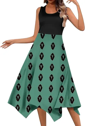 Women Summer Dresses Boho Floral Print Sleeveless Beach Vacation Sundress Patchwork Swing A Line Wrap Dress