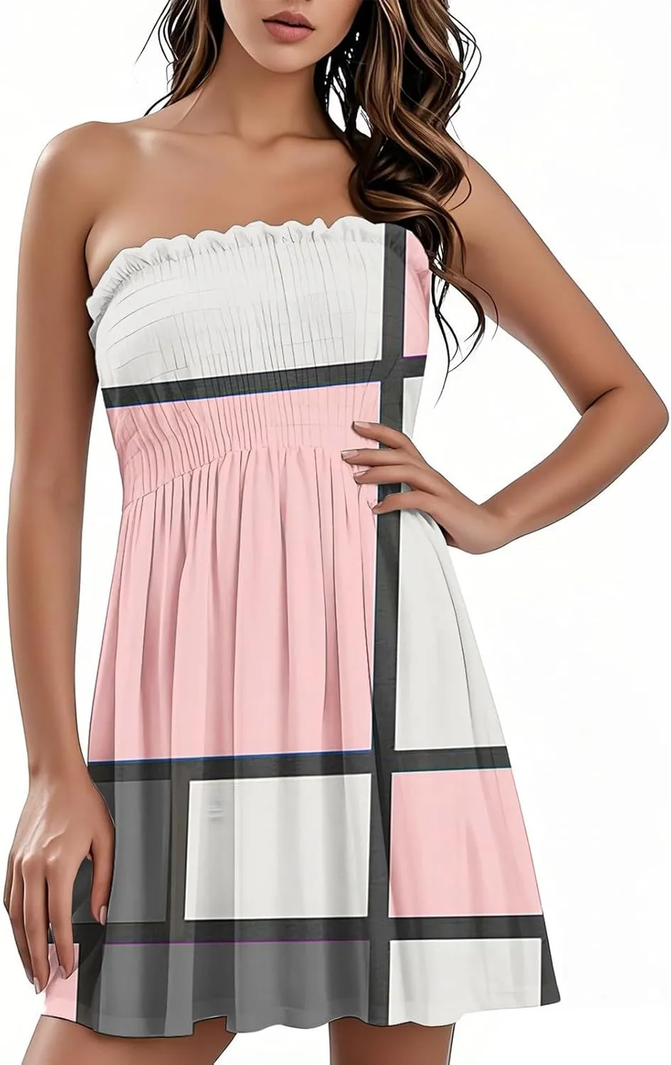 Women Summer Dresses Strapless Casual Beach Cover Ups Tube Top Sundress Sleeveless Off Shoulder Smocked Tube Dress
