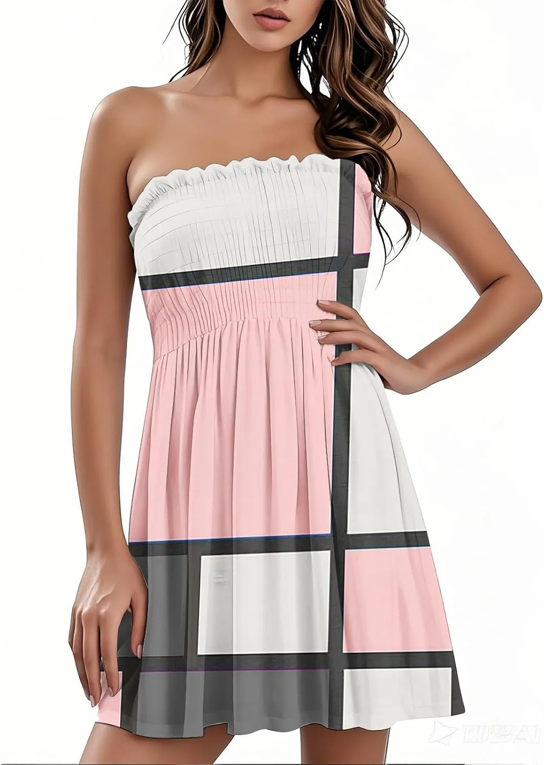 Women Summer Dresses Strapless Casual Beach Cover Ups Tube Top Sundress Sleeveless Off Shoulder Smocked Tube Dress
