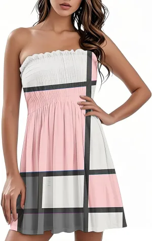 Women Summer Dresses Strapless Casual Beach Cover Ups Tube Top Sundress Sleeveless Off Shoulder Smocked Tube Dress