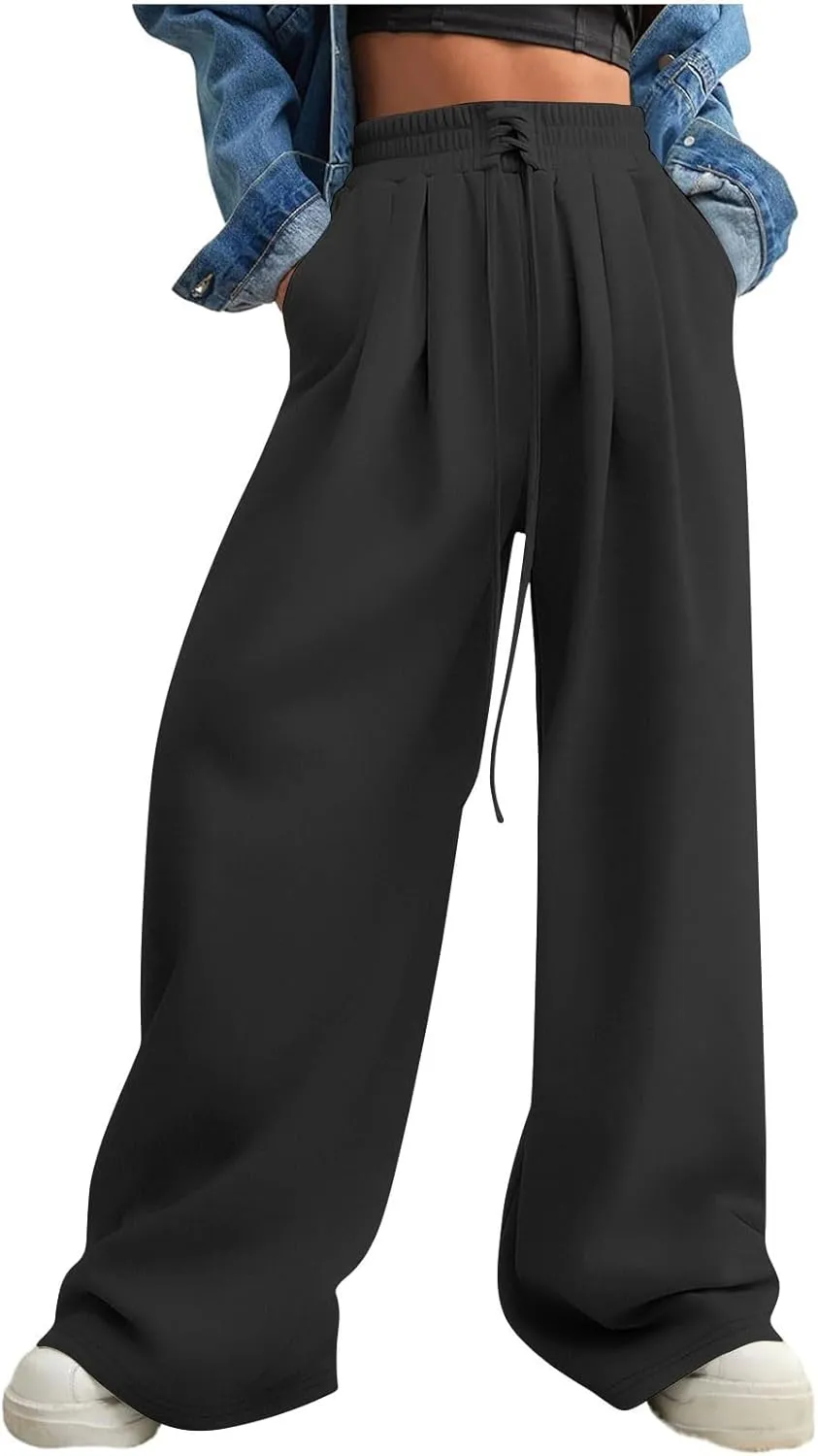 Women Wide Leg Sweatpants Fleece Fashion Loose Pants Full Length Oversized Lounge Joggers Baggy Solid Color Pants