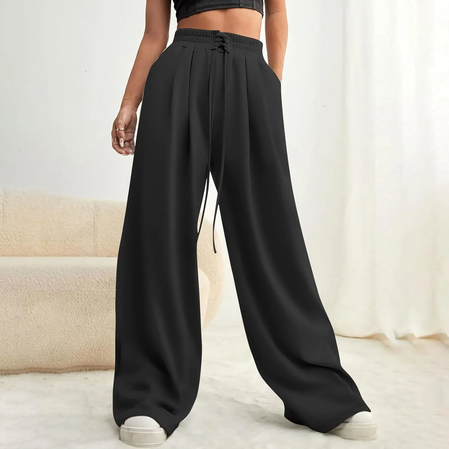 Women Wide Leg Sweatpants Fleece Fashion Loose Pants Full Length Oversized Lounge Joggers Baggy Solid Color Pants
