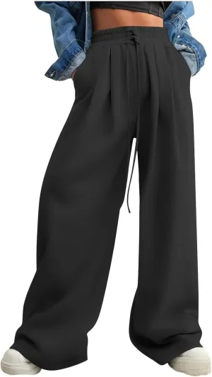 Women Wide Leg Sweatpants Fleece Fashion Loose Pants Full Length Oversized Lounge Joggers Baggy Solid Color Pants