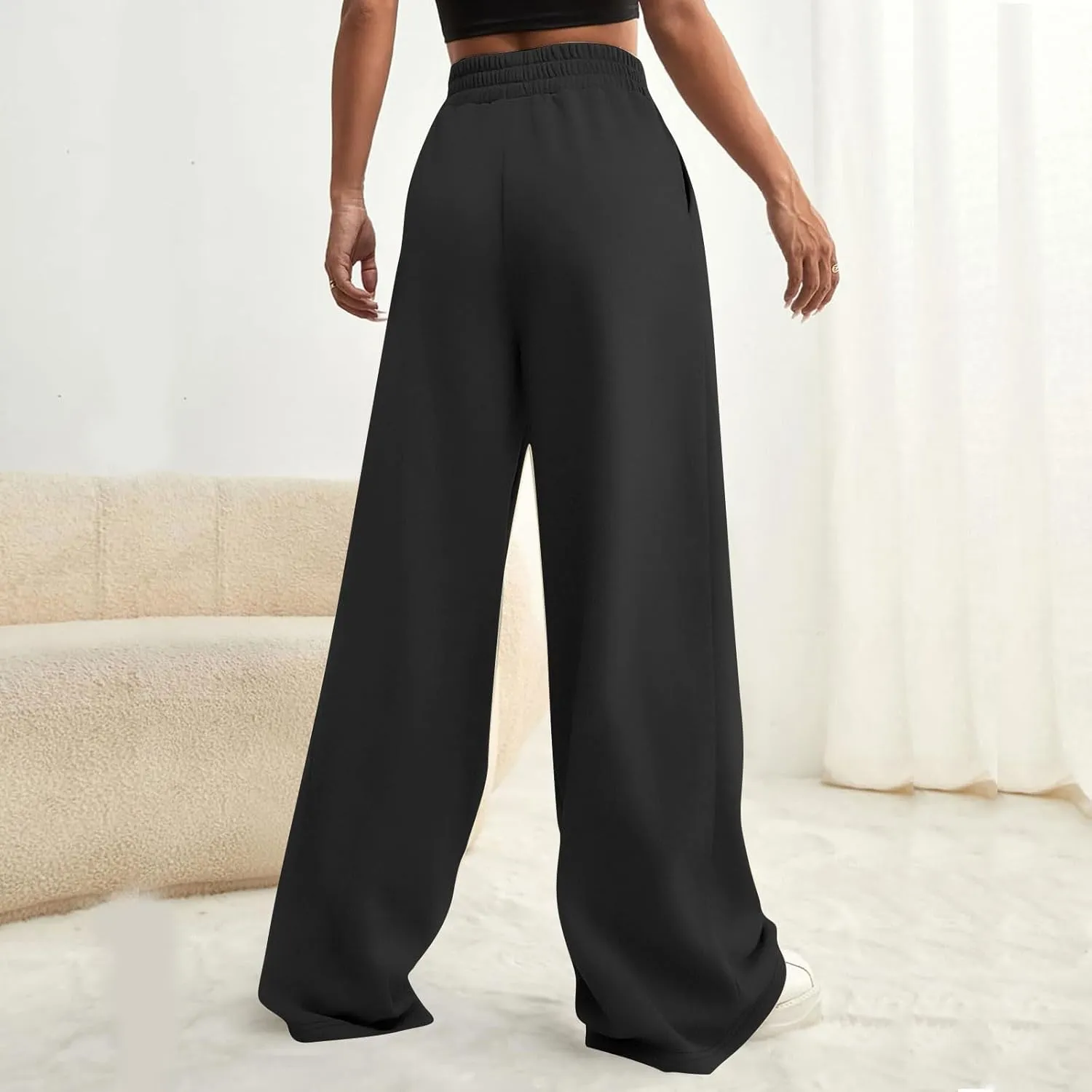 Women Wide Leg Sweatpants Fleece Fashion Loose Pants Full Length Oversized Lounge Joggers Baggy Solid Color Pants