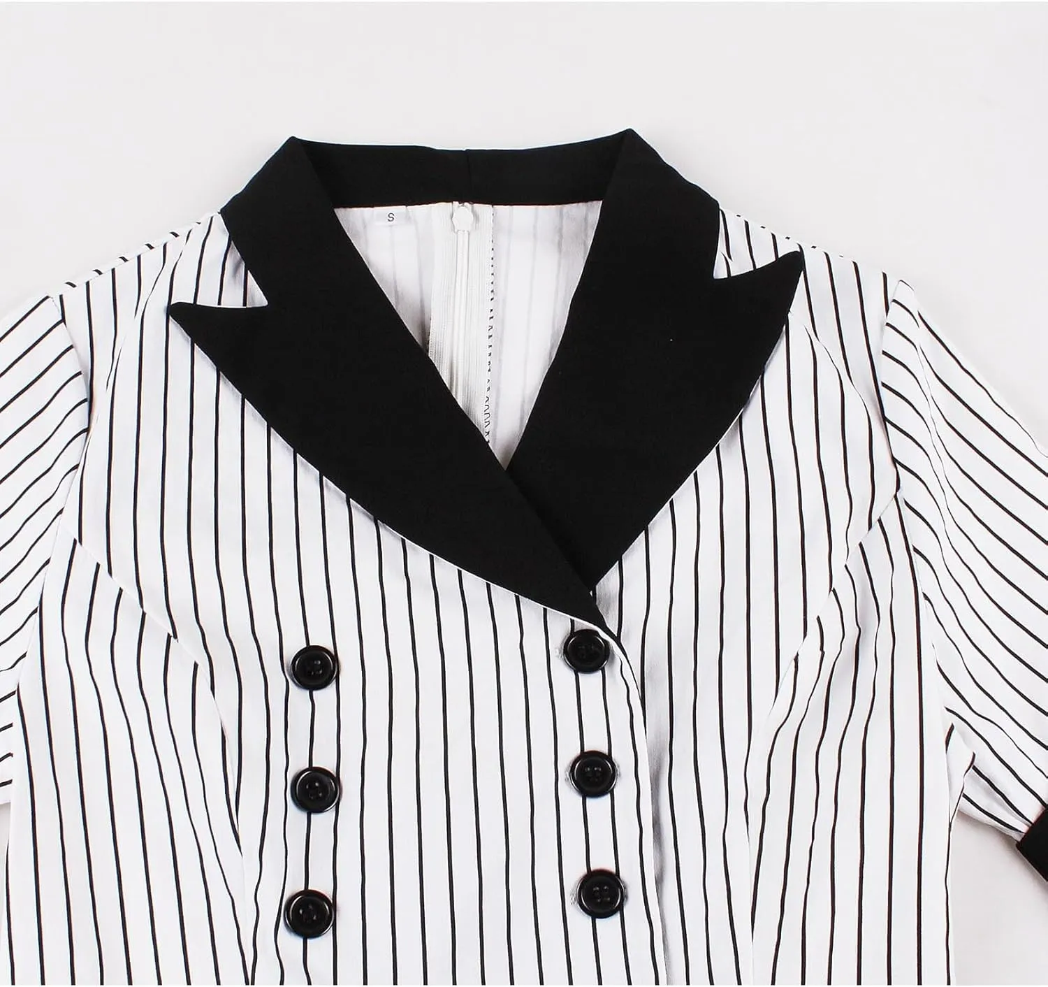 Womens 1950s Vintage Striped Cocktail Dresses Hepburn Style Doll Collar Short Sleeve A-Line Swing Dress with Pockets