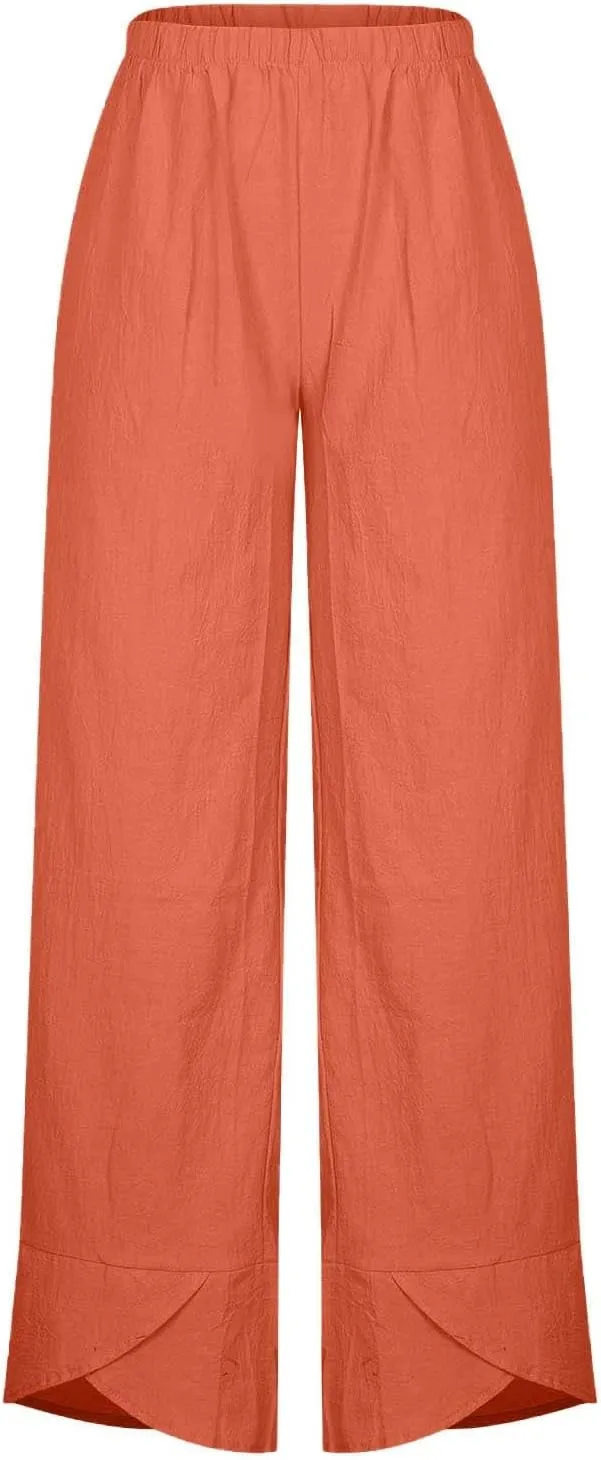 Womens 2024 Linen Pants Summer Wide Leg Pants Cropped Tulip Beach Pants Loose Casual Lounge Pants Trousers