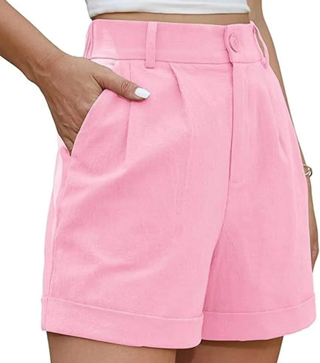 Womens Business Office Suit Shorts High Waisted Straight Solid Formal Work Pants Summer Lightweight Casual Capris with Pocket