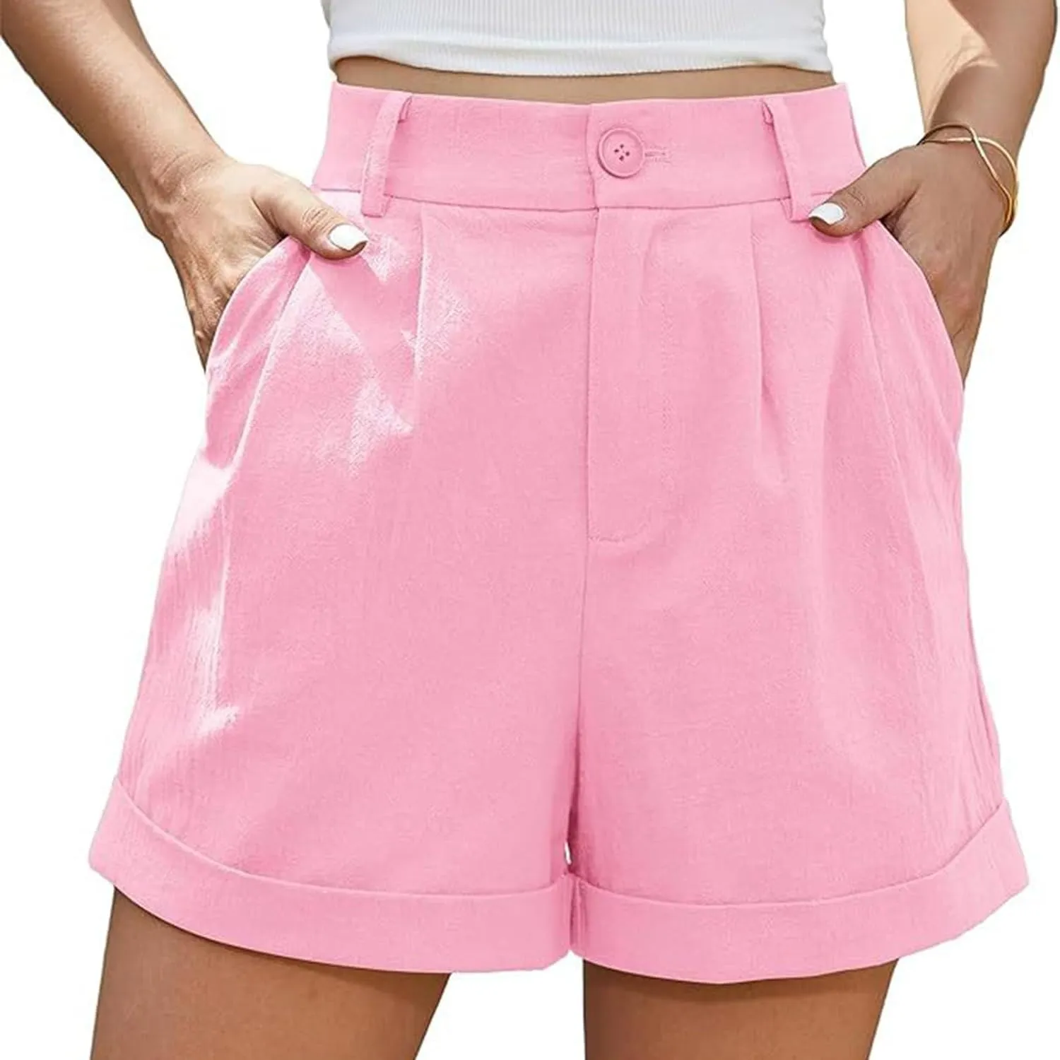 Womens Business Office Suit Shorts High Waisted Straight Solid Formal Work Pants Summer Lightweight Casual Capris with Pocket