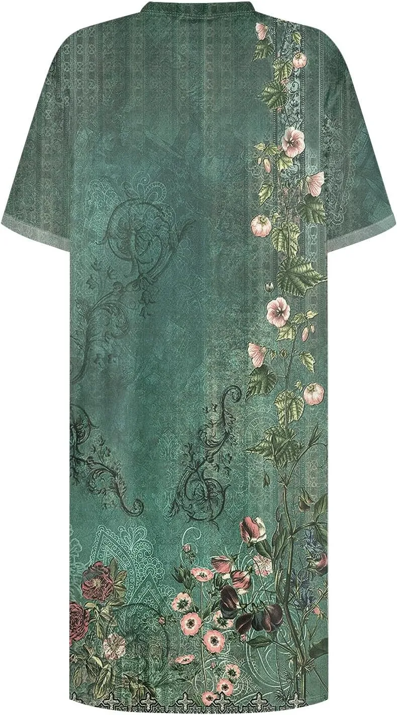 Women's Casual Dresses Summer Short Sleeve Mid Thigh Length T Shirt Dress with Pocket for Women
