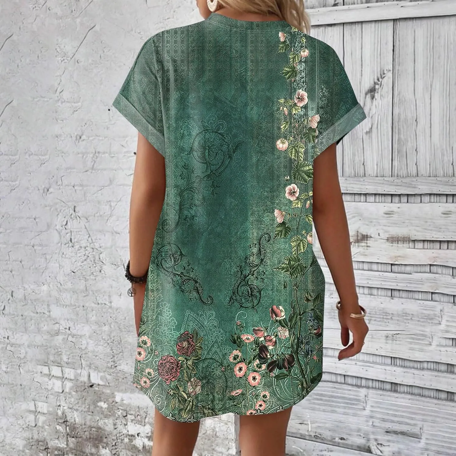 Women's Casual Dresses Summer Short Sleeve Mid Thigh Length T Shirt Dress with Pocket for Women