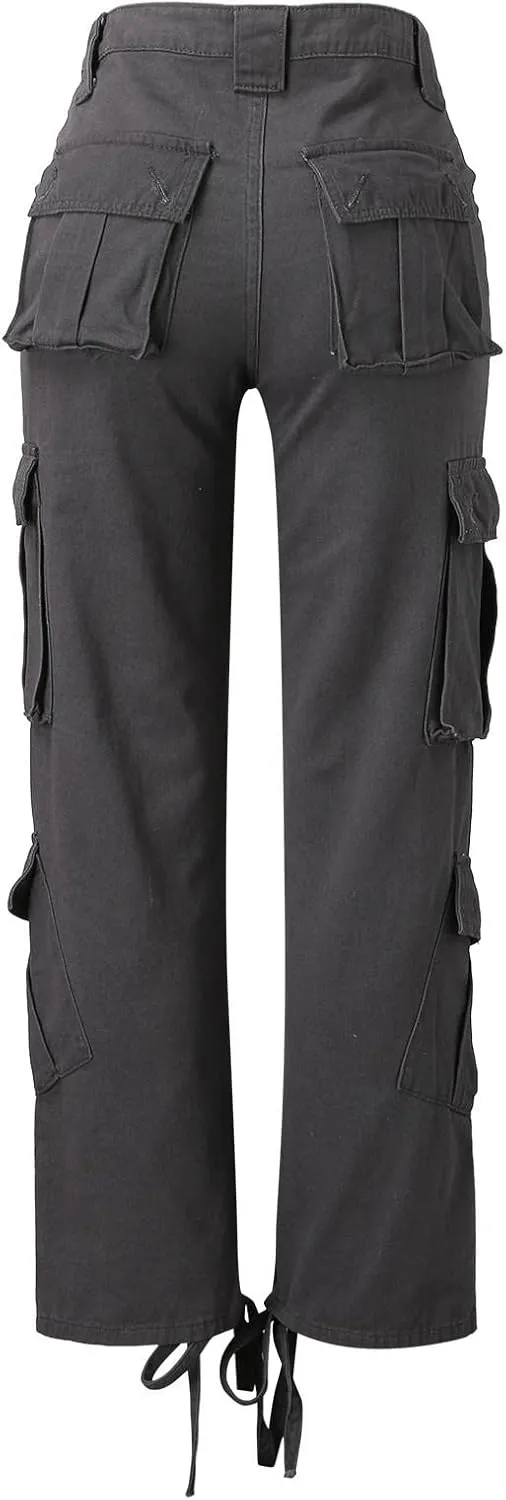 Womens Casual Loose Wide Leg Straight Demin Cargo Pants Trousers with Pockets Strecthy Paddy Skinny High-Rise Slim Fit Long