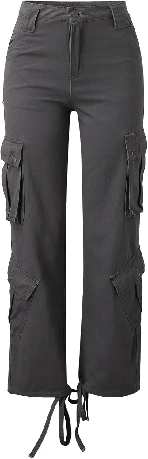 Womens Casual Loose Wide Leg Straight Demin Cargo Pants Trousers with Pockets Strecthy Paddy Skinny High-Rise Slim Fit Long