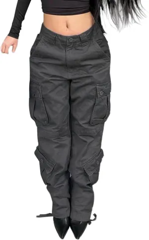 Womens Casual Loose Wide Leg Straight Demin Cargo Pants Trousers with Pockets Strecthy Paddy Skinny High-Rise Slim Fit Long