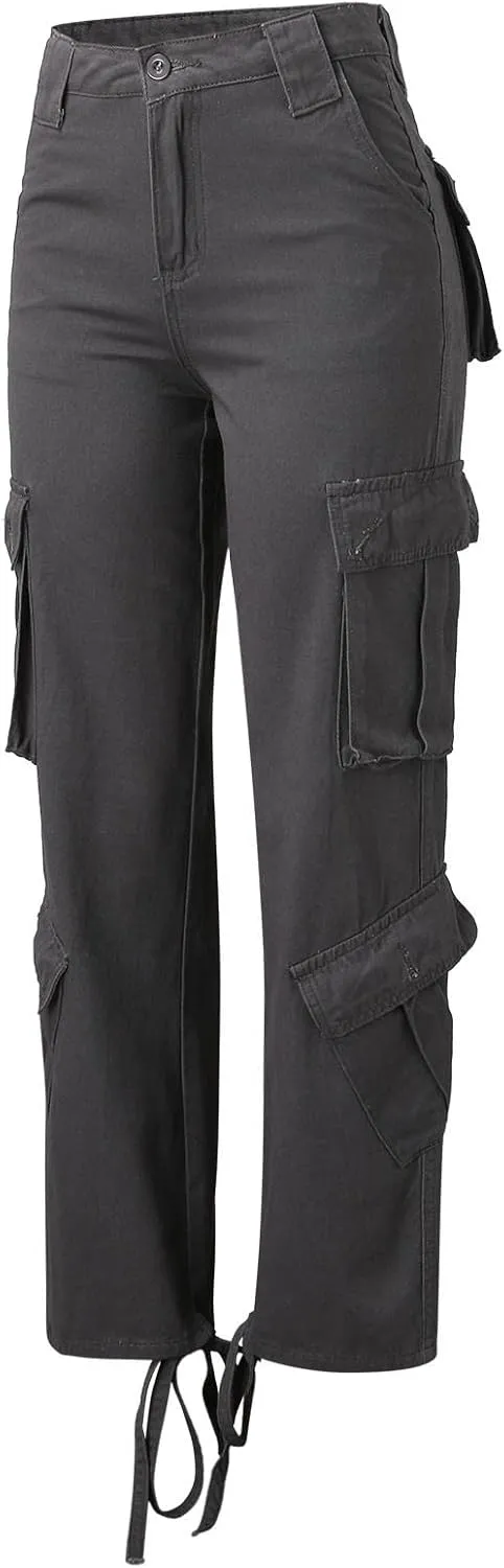 Womens Casual Loose Wide Leg Straight Demin Cargo Pants Trousers with Pockets Strecthy Paddy Skinny High-Rise Slim Fit Long